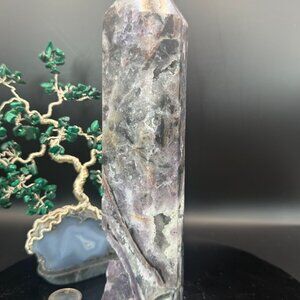 Purple Fluorite & Sphalerite Druzy Point Tower 8.75" Tall 2lbs 9.4oz Crystal 9